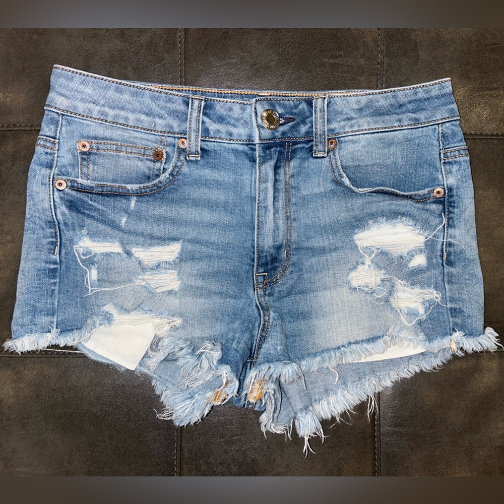 American Eagle Outfitters Blue Distressed Jean Shorts